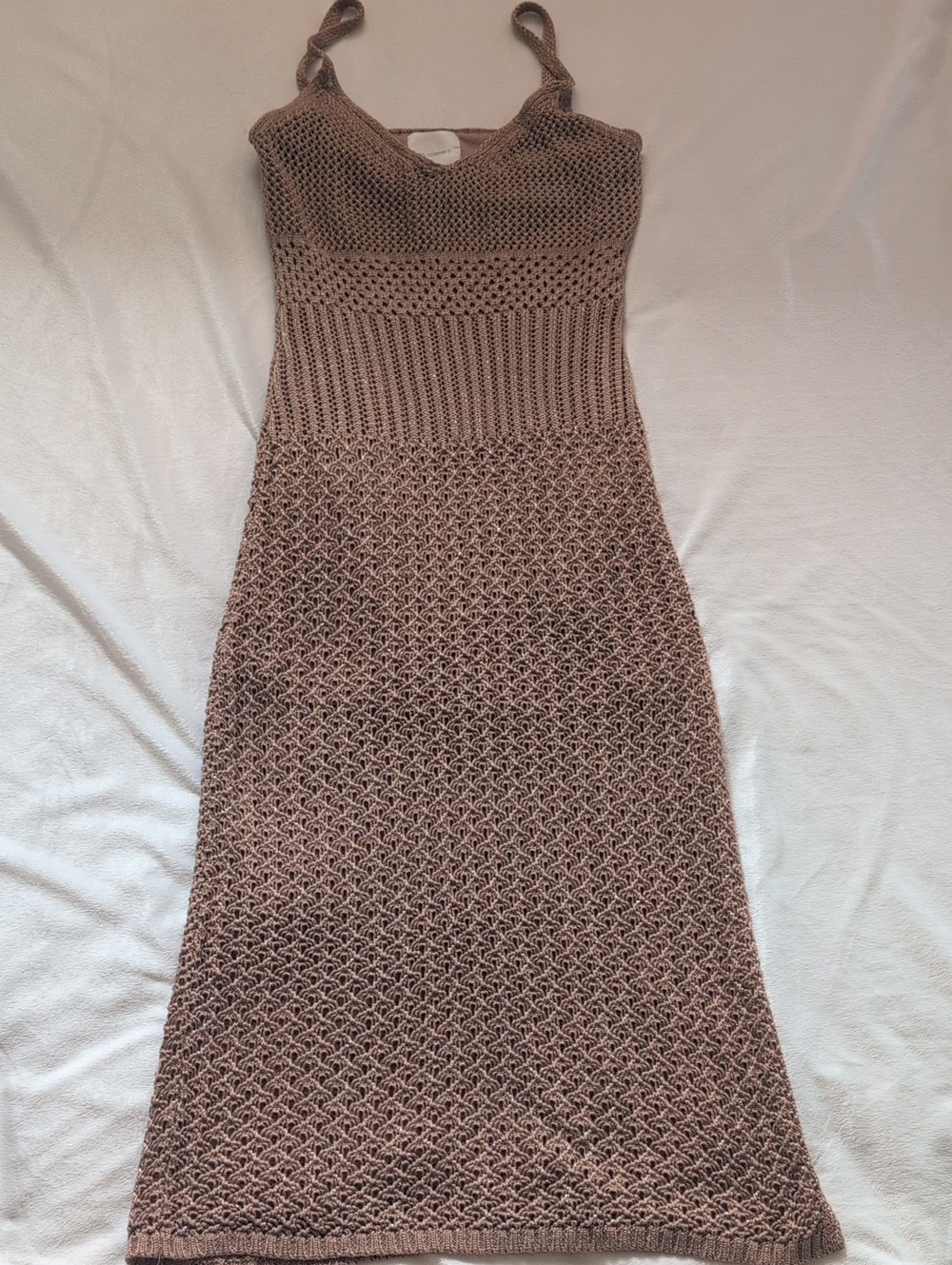 brown crochet knit maxi dress